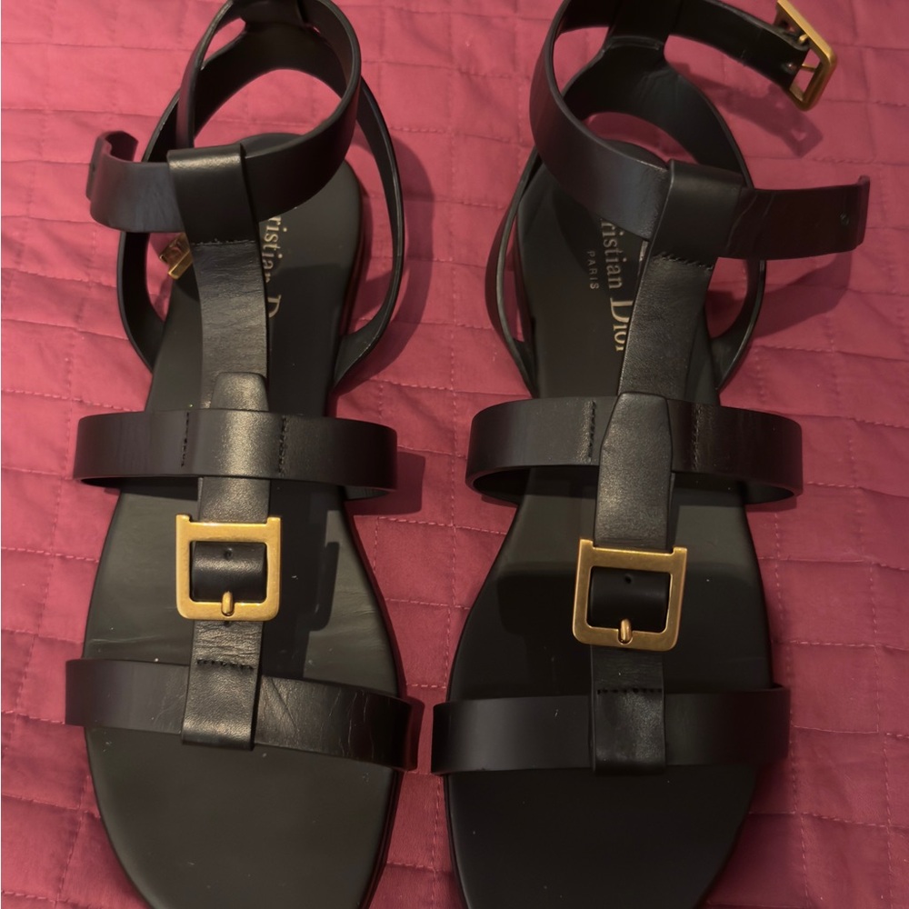 Dior Black Sandals with Gold Accents